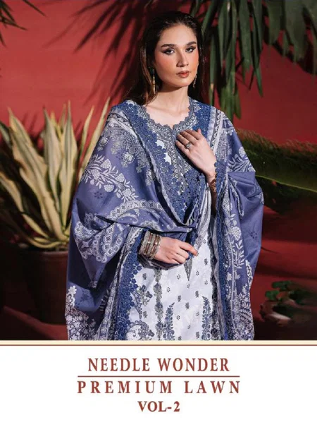 Needle Wonder Premium Lawn Vol 2 By Shree Cotton Dupatta Pakistani Suits Wholesale Market
